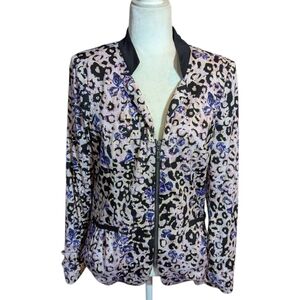 Mark Zunino Blazer Zip Front Pink Leopard Print Comfy Unstructured Blazer Sz M